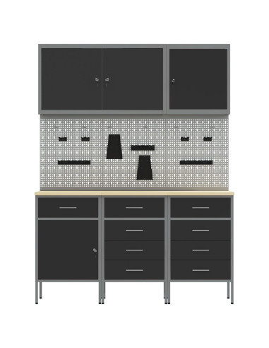 Mobile da lavoro 8 pcs Nero Legno ingegnerizzato e acciaio