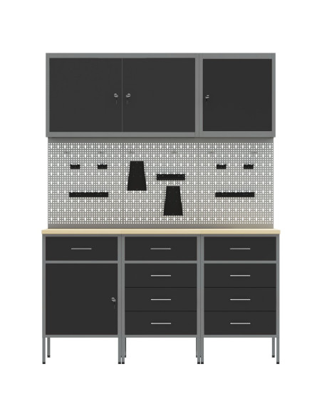 Mobile da lavoro 8 pcs Nero Legno ingegnerizzato e acciaio