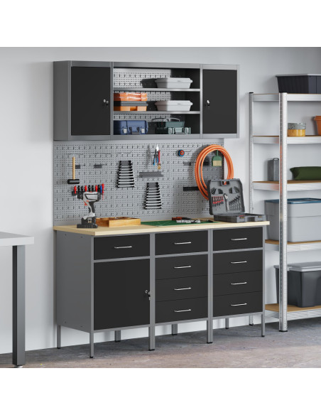 Mobile da lavoro 7 pcs Nero Legno ingegnerizzato e acciaio