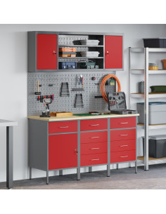 Mobile da lavoro 7 pcs Rosso Legno ingegnerizzato e acciaio