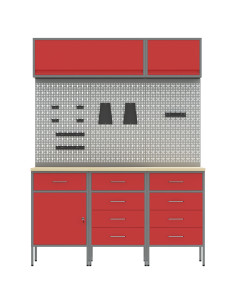 Set di mobili da lavoro con cassetto con blocco 8 pcs Rosso