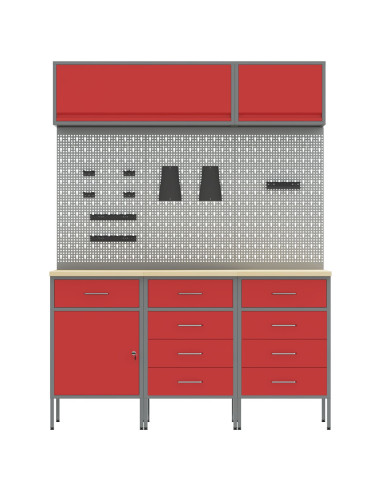 Set di mobili da lavoro con cassetto con blocco 8 pcs Rosso