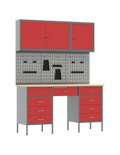 Mobile da lavoro 8 pcs Rosso Legno ingegnerizzato e acciaio
