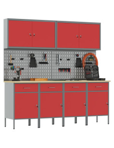 Mobile da lavoro 10 pcs Rosso Legno ingegnerizzato e acciaio