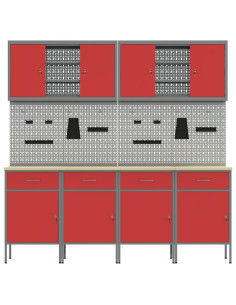 Mobile da lavoro 10 pcs Rosso Legno ingegnerizzato e acciaio