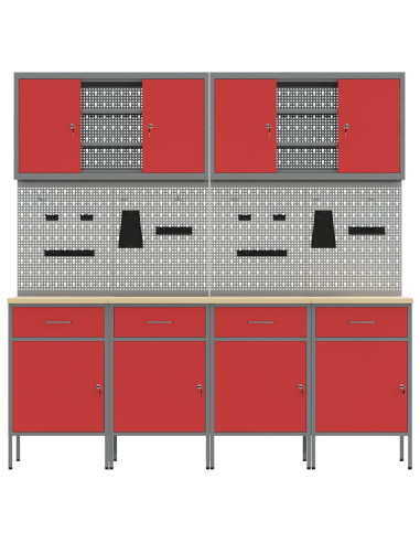 Mobile da lavoro 10 pcs Rosso Legno ingegnerizzato e acciaio