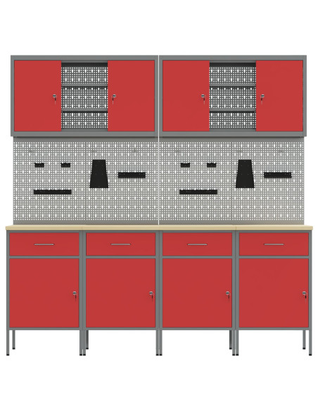 Mobile da lavoro 10 pcs Rosso Legno ingegnerizzato e acciaio