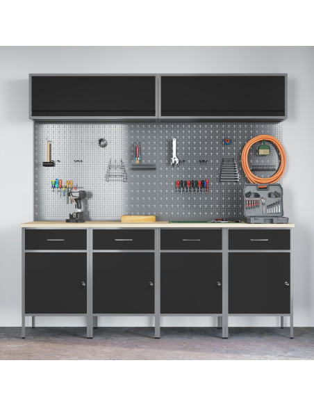 Sets di armadietti da lavoro e pegboard da 10 pezzi  in MDF e metallo neri