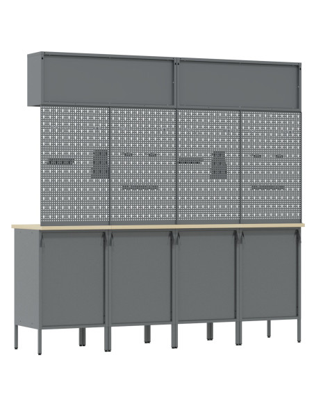 Set di Lavoro da 10 Pezzi con Armadio e Pannello Forato Rosso in MDF e Metallo di