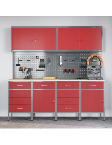 Mobile da lavoro 10 pcs Rosso Legno ingegnerizzato e acciaio
