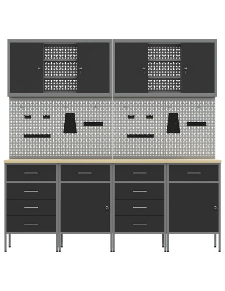 Set di 10 Pezzi di Armadietto e Pannello forato  Nero MDF e Metallo