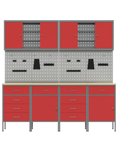 Mobile da lavoro 10 pcs Rosso Legno ingegnerizzato e acciaio