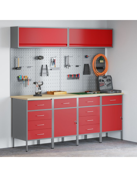 Set di 10 mensole per cabinet in MDF rosso e metallo