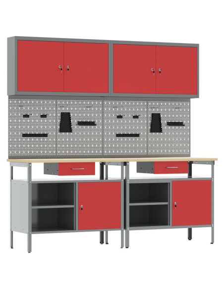 Set banco da lavoro con cassetto 8 pcs Rosso e Grigio