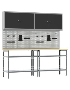 Set banco da lavoro con lo scaffale 8 pcs Nero e Grigio