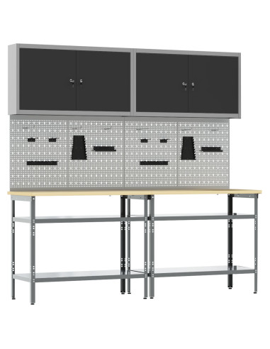 Set banco da lavoro con lo scaffale 8 pcs Nero e Grigio