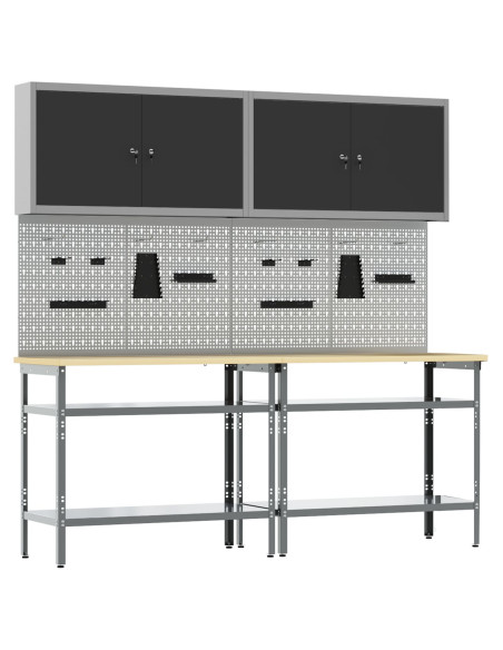 Set banco da lavoro con lo scaffale 8 pcs Nero e Grigio