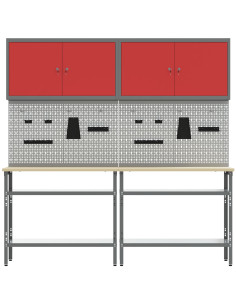 Set banco da lavoro con lo scaffale 8 pcs Rosso e Grigio