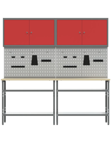 Set banco da lavoro con lo scaffale 8 pcs Rosso e Grigio