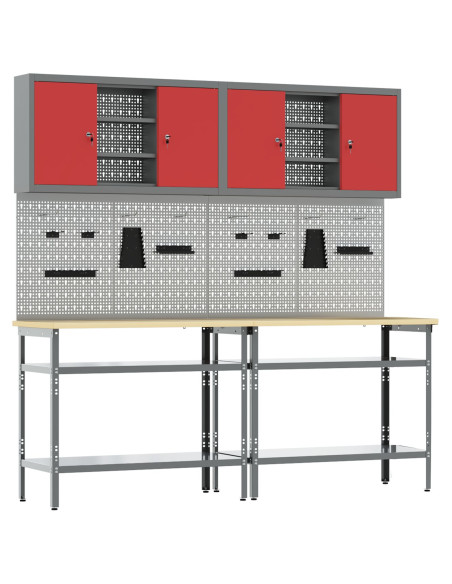Set banco da lavoro con lo scaffale 8 pcs Rosso e Grigio
