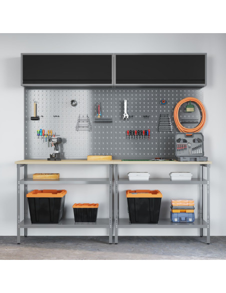 Set Banco di Lavoro 8 Pezzi Grigio Acciaio
