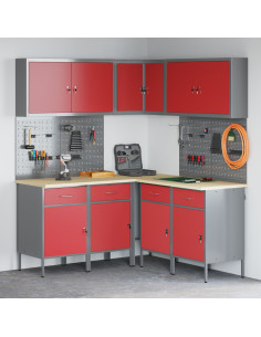 Set di mobili da lavoro con cassetto 12 pcs Rosso e Grigio