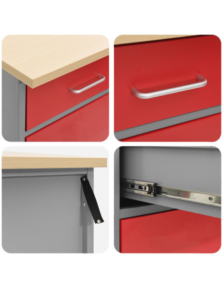 Set di mobili da lavoro con cassetto 12 pcs Rosso e Grigio