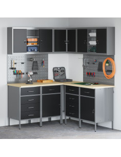 Set di mobili da lavoro con cassetto 12 pcs Nero e Grigio
