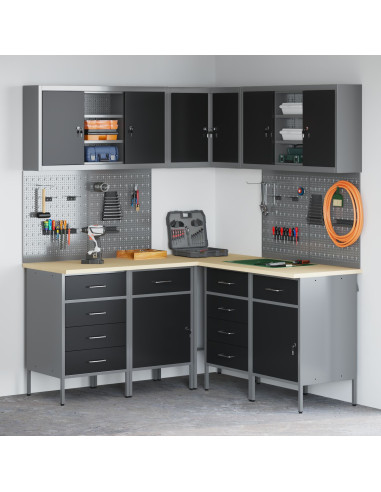 Set di mobili da lavoro con cassetto 12 pcs Nero e Grigio