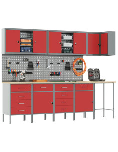 Set di mobili da lavoro con cassetto 12 pcs Rosso e Grigio