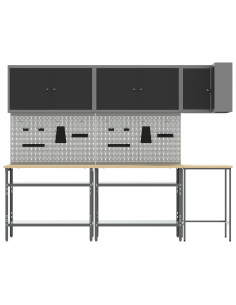 Set di mobili da lavoro con lo scaffale 10 pcs Nero e Grigio