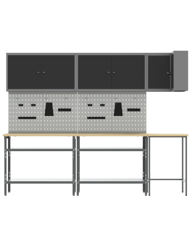 Set di mobili da lavoro con lo scaffale 10 pcs Nero e Grigio