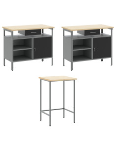 Set di mobili da lavoro con cassetto 10 pcs Nero e Grigio