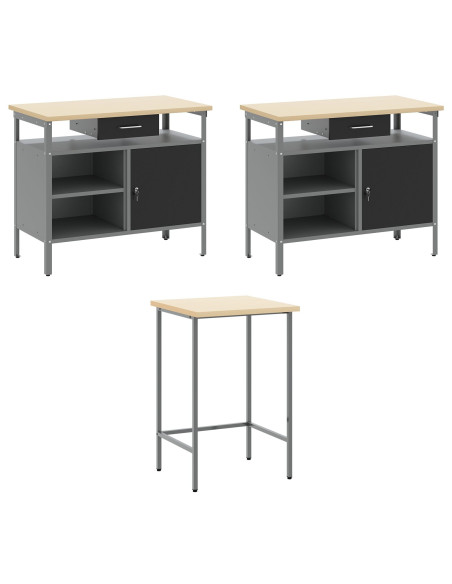 Set di mobili da lavoro con cassetto 10 pcs Nero e Grigio