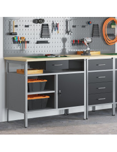 Banco da lavoro con cassetto Nero e Grigio 100 x 55 x 85 cm