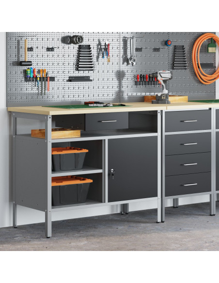 Banco da lavoro  con porta bloccabile Nero 100x55x85 cm Acciaio