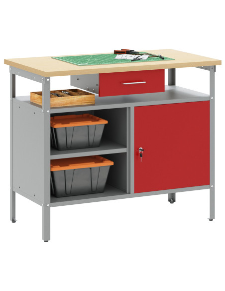 Banco da lavoro  con Porta Bloccabile Rosso 100x55x85 cm Acciaio