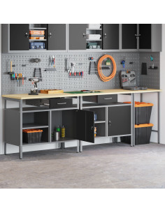 Set banco da lavoro con cassetto con blocco 3 pcs Nero e Grigio