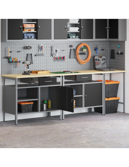 Set banco da lavoro con cassetto con blocco 3 pcs Nero e Grigio