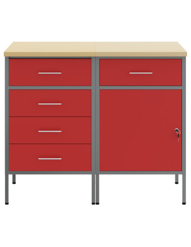 Mobile da lavoro con ruota 2 pcs Rosso e Grigio 75 x 45 x 85 cm