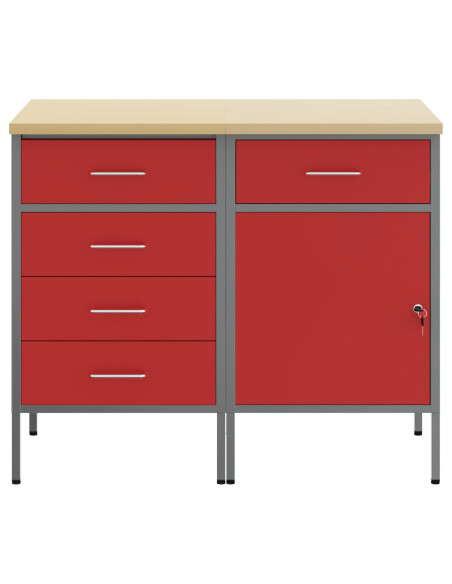 Mobile da lavoro con ruota 2 pcs Rosso e Grigio 75 x 45 x 85 cm
