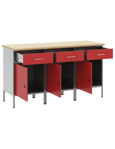 Mobile da lavoro 3 pcs Rosso e Grigio 150 x 55 x 85 cm 2