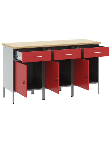 Mobile da lavoro 3 pcs Rosso e Grigio 150 x 55 x 85 cm