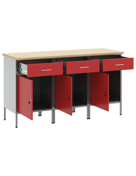Mobile da lavoro 3 pcs Rosso e Grigio 150 x 55 x 85 cm