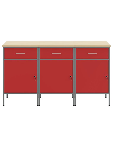 Mobile da lavoro 3 pcs Rosso e Grigio 150 x 55 x 85 cm