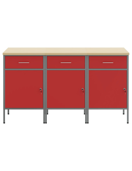 Mobile da lavoro 3 pcs Rosso e Grigio 150 x 55 x 85 cm