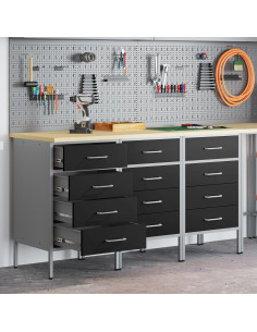 Mobile da lavoro con ruota 3 pcs Nero e Grigio 75 x 45 x 85 cm 2