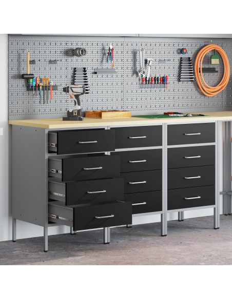 Mobile da lavoro con ruota 3 pcs Nero e Grigio 75 x 45 x 85 cm