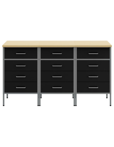 Mobile da lavoro con ruota 3 pcs Nero e Grigio 75 x 45 x 85 cm