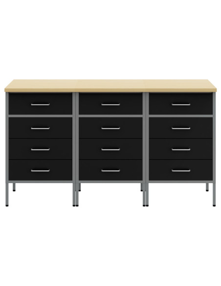 Mobile da lavoro con ruota 3 pcs Nero e Grigio 75 x 45 x 85 cm